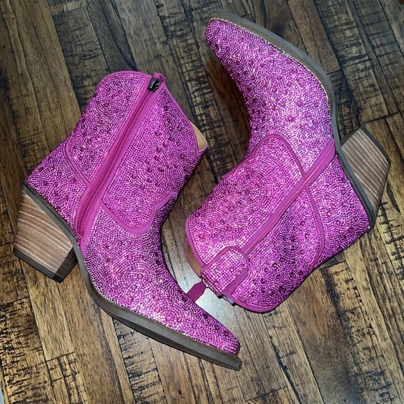 NWT Dingo Boots Leather Cowgirl Pink Fuschia Rhinestone embellished womens 8 - Picture 11 of 16